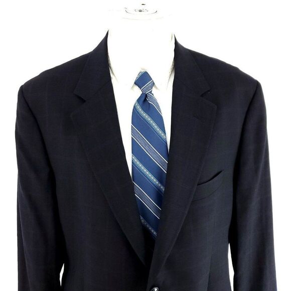 Dolce & Gabbana Virgin Wool 2 Button‎ Blazer 44R Blue W/ Brown Windowpane - Picture 1 of 10